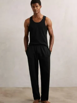 Reiss Hugo Cotton Jersey Logo-Waistband Joggers with Stretch Black Clearance