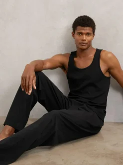 Reiss Hugo Cotton Jersey Logo-Waistband Joggers with Stretch Black Clearance