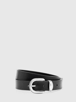 Reiss Jonny Leather Western Belt Black Outlet