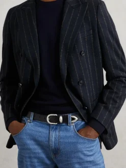 Reiss Jonny Leather Western Belt Black Outlet