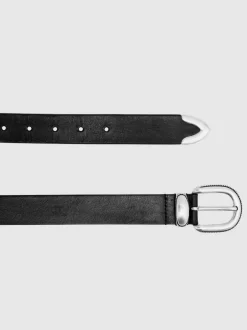 Reiss Jonny Leather Western Belt Black Outlet