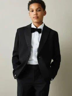 Reiss Black Knightsbridge 9-13 yrs Single-Breasted Tuxedo Blazer Wool-Blend Clearance