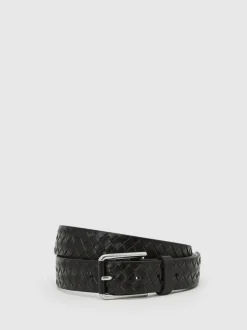 Reiss Black Preston Leather Woven Belt Hot
