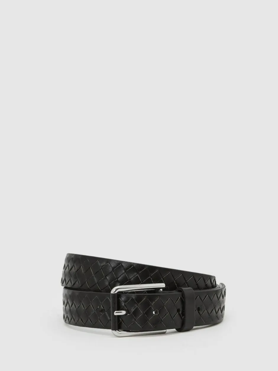Reiss Black Preston Leather Woven Belt Hot