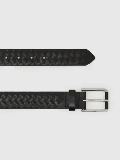 Reiss Black Preston Leather Woven Belt Hot