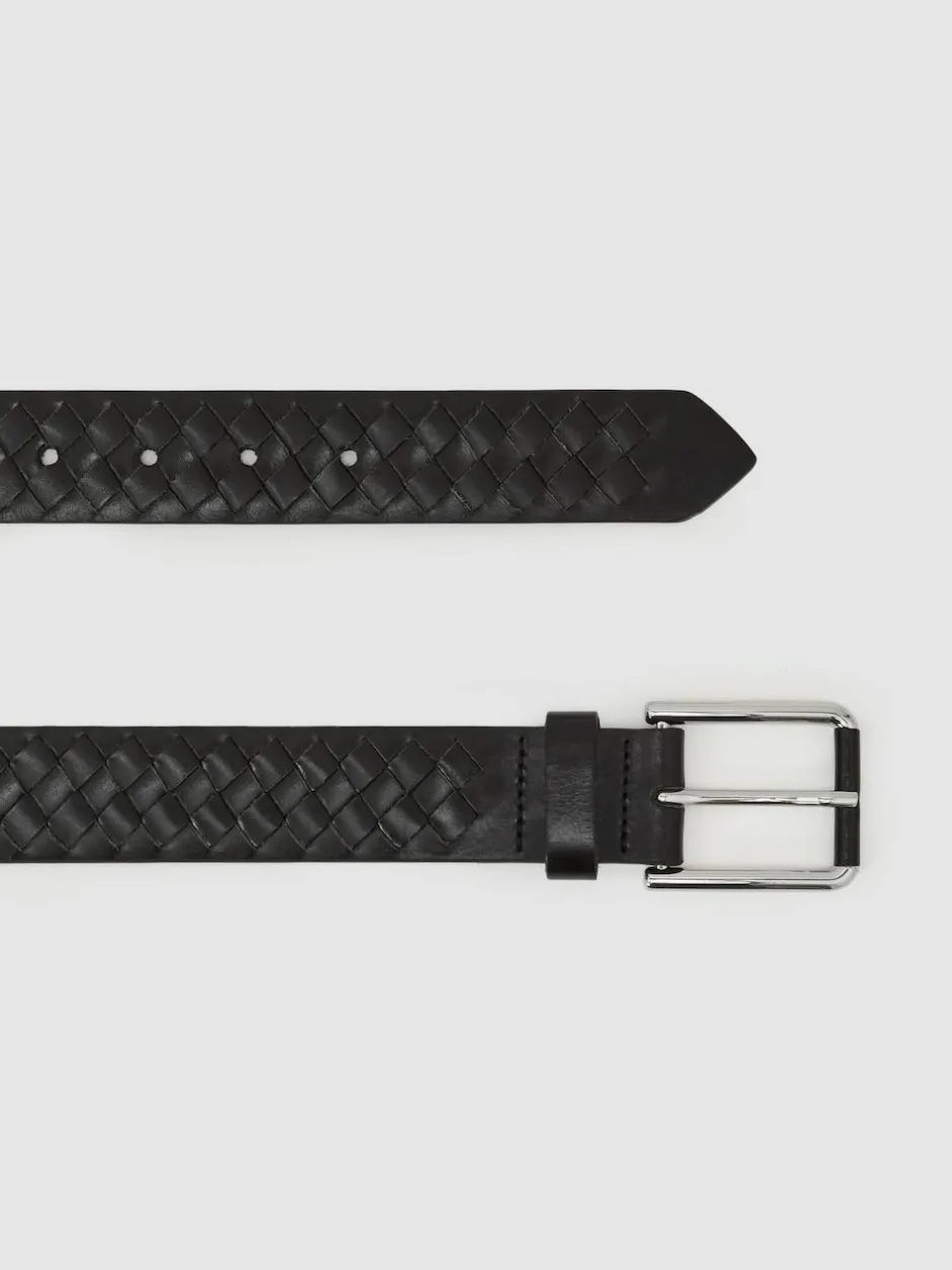 Reiss Black Preston Leather Woven Belt Hot