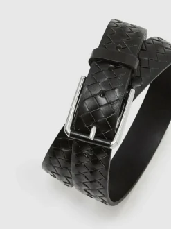 Reiss Black Preston Leather Woven Belt Hot