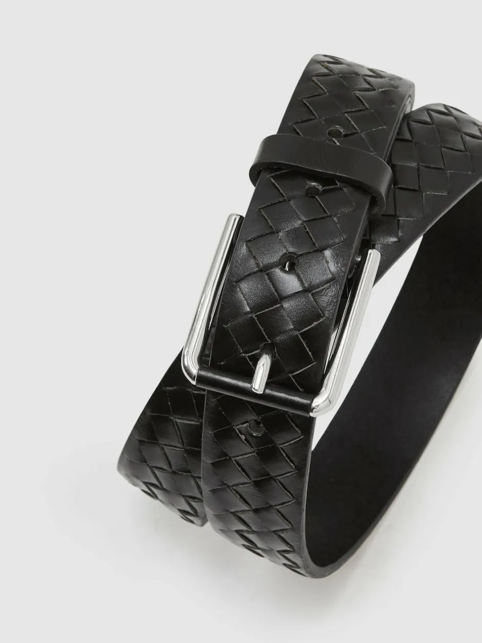 Reiss Black Preston Leather Woven Belt Hot