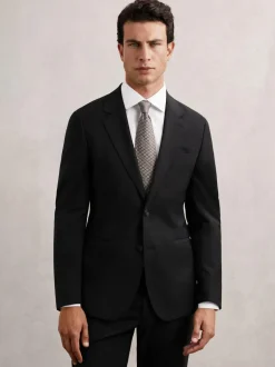 Reiss Promise Wool-Blend Single-Breasted Suit Blazer Tailored-Fit Black Hot