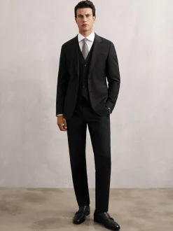 Reiss Promise Wool-Blend Single-Breasted Suit Blazer Tailored-Fit Black Hot