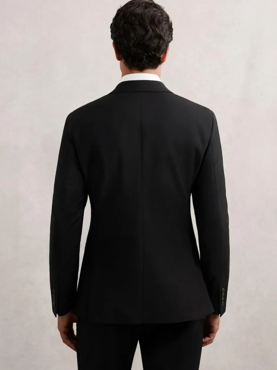 Reiss Promise Wool-Blend Single-Breasted Suit Blazer Tailored-Fit Black Hot