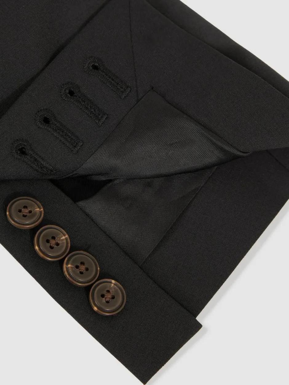 Reiss Promise Wool-Blend Single-Breasted Suit Blazer Tailored-Fit Black Hot
