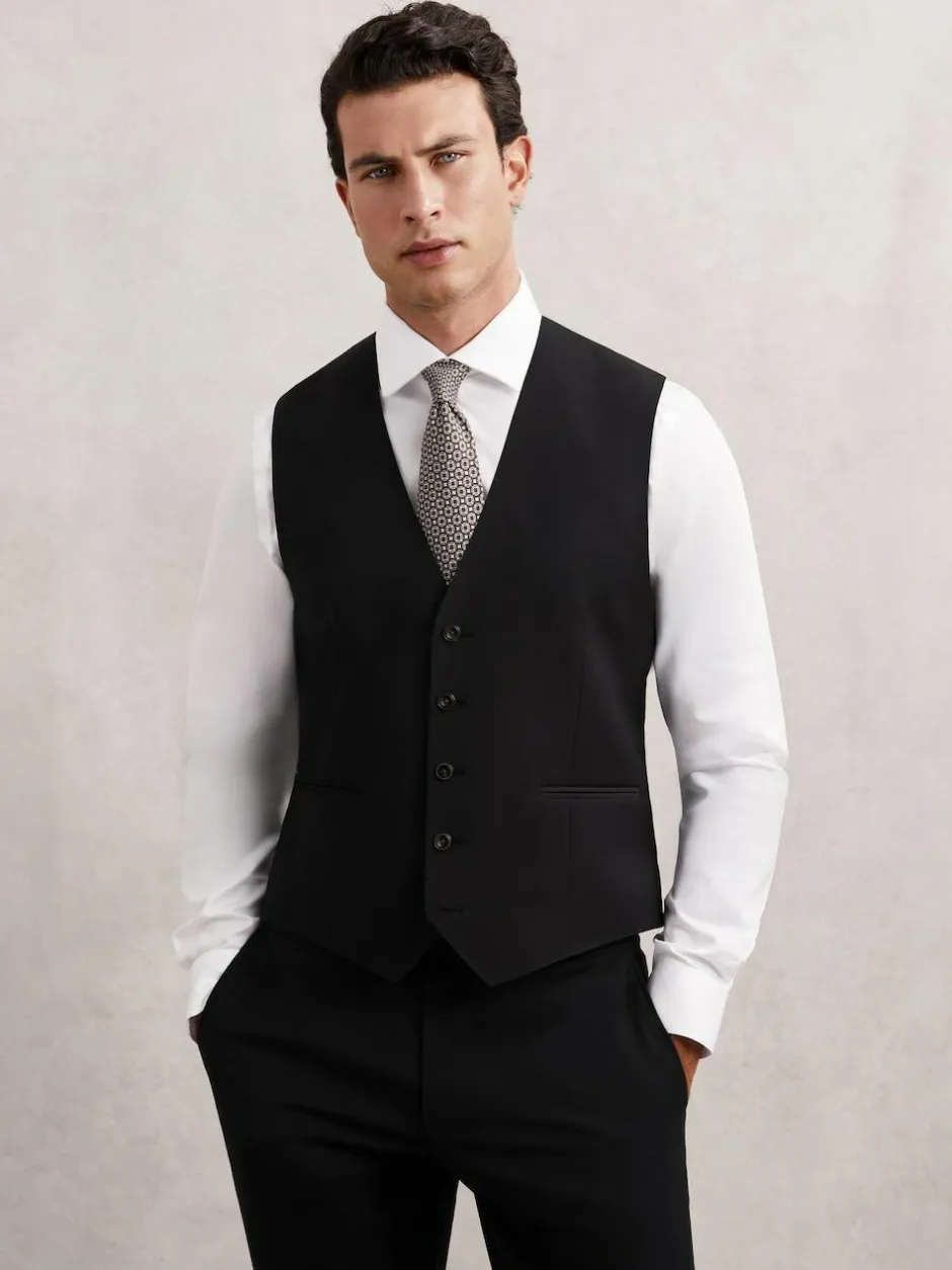 Reiss Promise Wool-Blend Tailored-Fit Waistcoat Black New