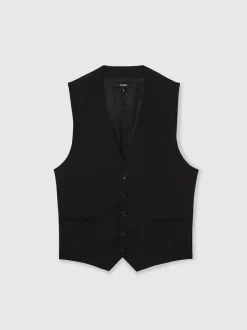 Reiss Promise Wool-Blend Tailored-Fit Waistcoat Black New