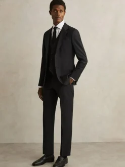 Reiss Promise Wool-Blend Tailored-Fit Waistcoat Black New