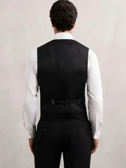 Reiss Promise Wool-Blend Tailored-Fit Waistcoat Black New