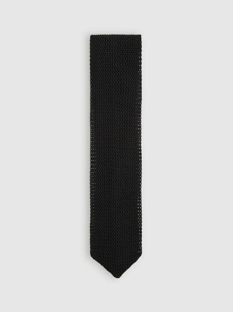 Reiss Punto Silk Knitted Tie Black Hot