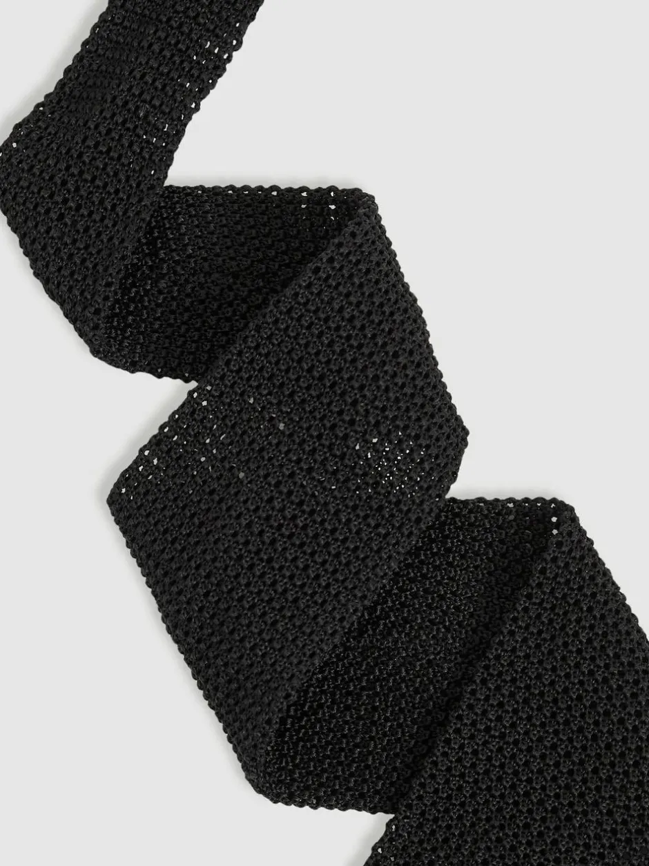 Reiss Punto Silk Knitted Tie Black Hot
