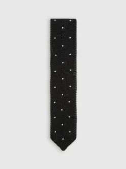 Reiss Black Punto Spot Silk Knitted Pin-Dot Tie Clearance