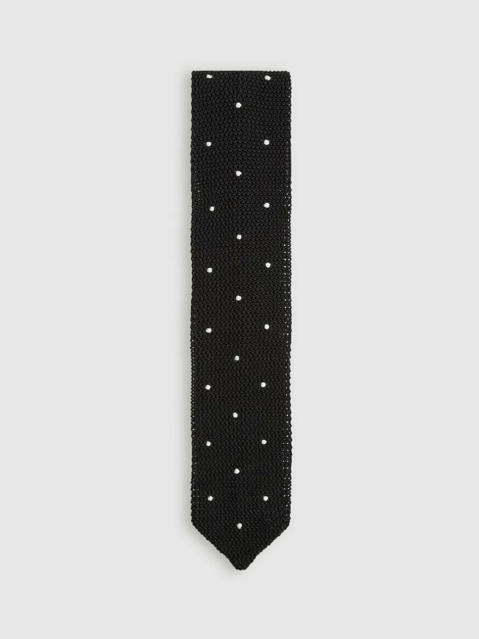 Reiss Black Punto Spot Silk Knitted Pin-Dot Tie Clearance
