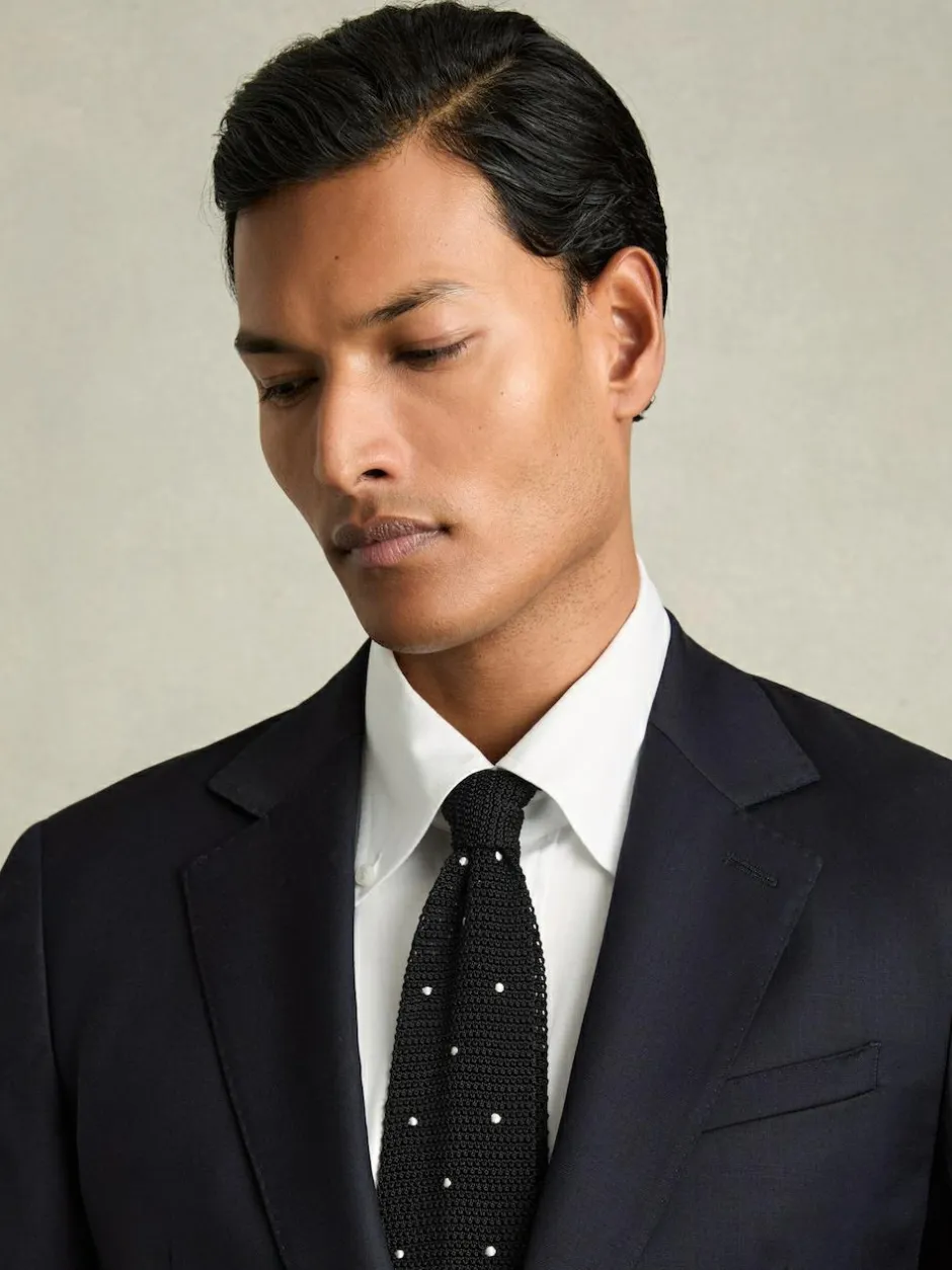 Reiss Black Punto Spot Silk Knitted Pin-Dot Tie Clearance