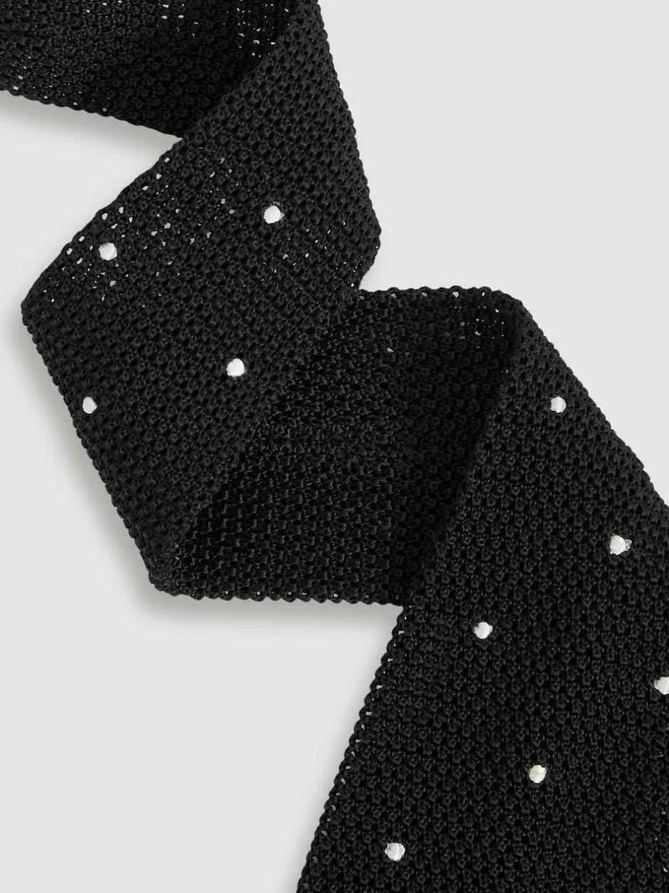 Reiss Black Punto Spot Silk Knitted Pin-Dot Tie Clearance
