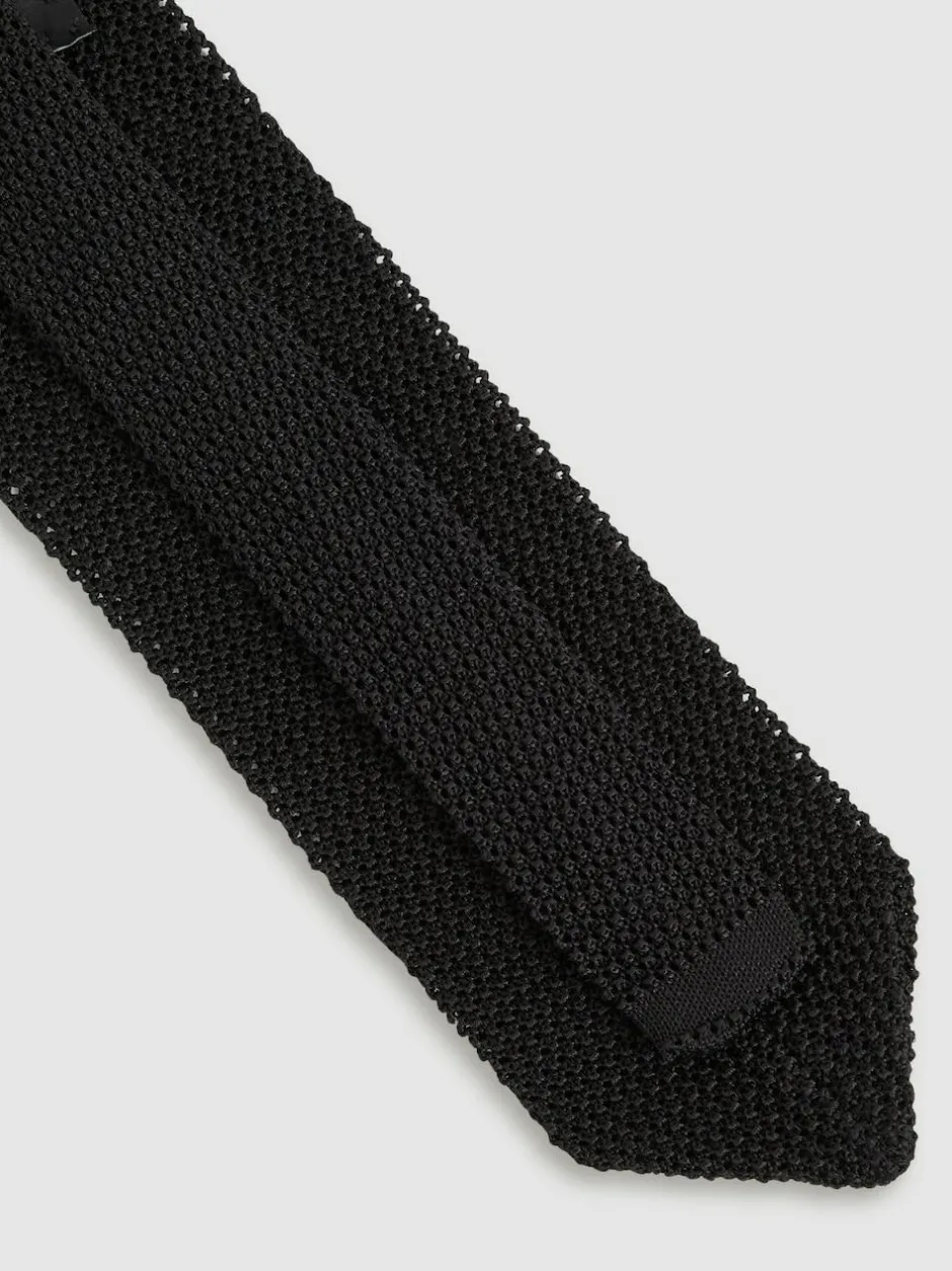 Reiss Black Punto Spot Silk Knitted Pin-Dot Tie Clearance