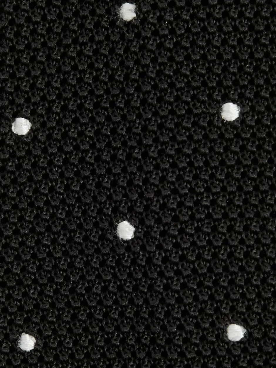 Reiss Black Punto Spot Silk Knitted Pin-Dot Tie Clearance
