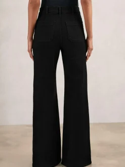 Reiss Black Sakura Patch-Pocket Flared Jeans Hot