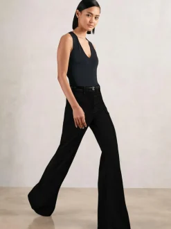 Reiss Black Sakura Petite Patch-Pocket Flared Jeans Hot