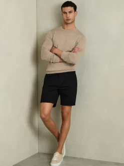 Reiss Wicket Cotton Chino Shorts with Stretch Black Clearance