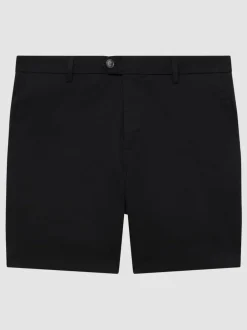 Reiss Wicket Cotton Chino Shorts with Stretch Black Clearance