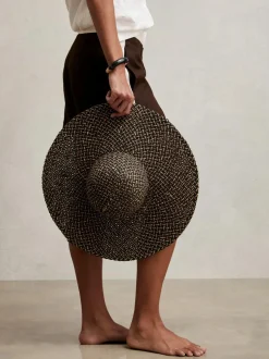 Reiss Black/Natural Sonia Straw Basket-Weave Sun Hat Sale