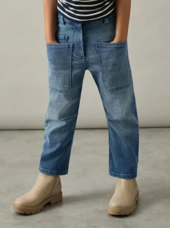Reiss Blue Brady 9-13 yrs Barrel-Leg Patch-Pocket Jeans Clearance