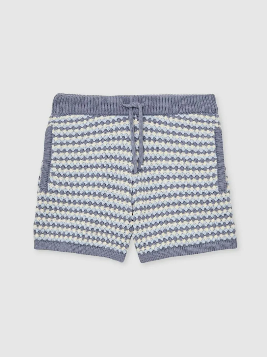 Reiss Blue/White Peter 3-9 yrs Cotton-Blend Knitted Stripe Shorts Sale