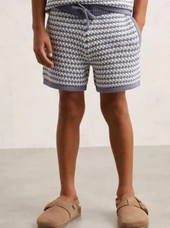 Reiss Blue/White Peter 3-9 yrs Cotton-Blend Knitted Stripe Shorts Sale