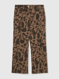 Reiss Brown Wilma 9-13 yrs Leopard-Print Flared Jeans Sale