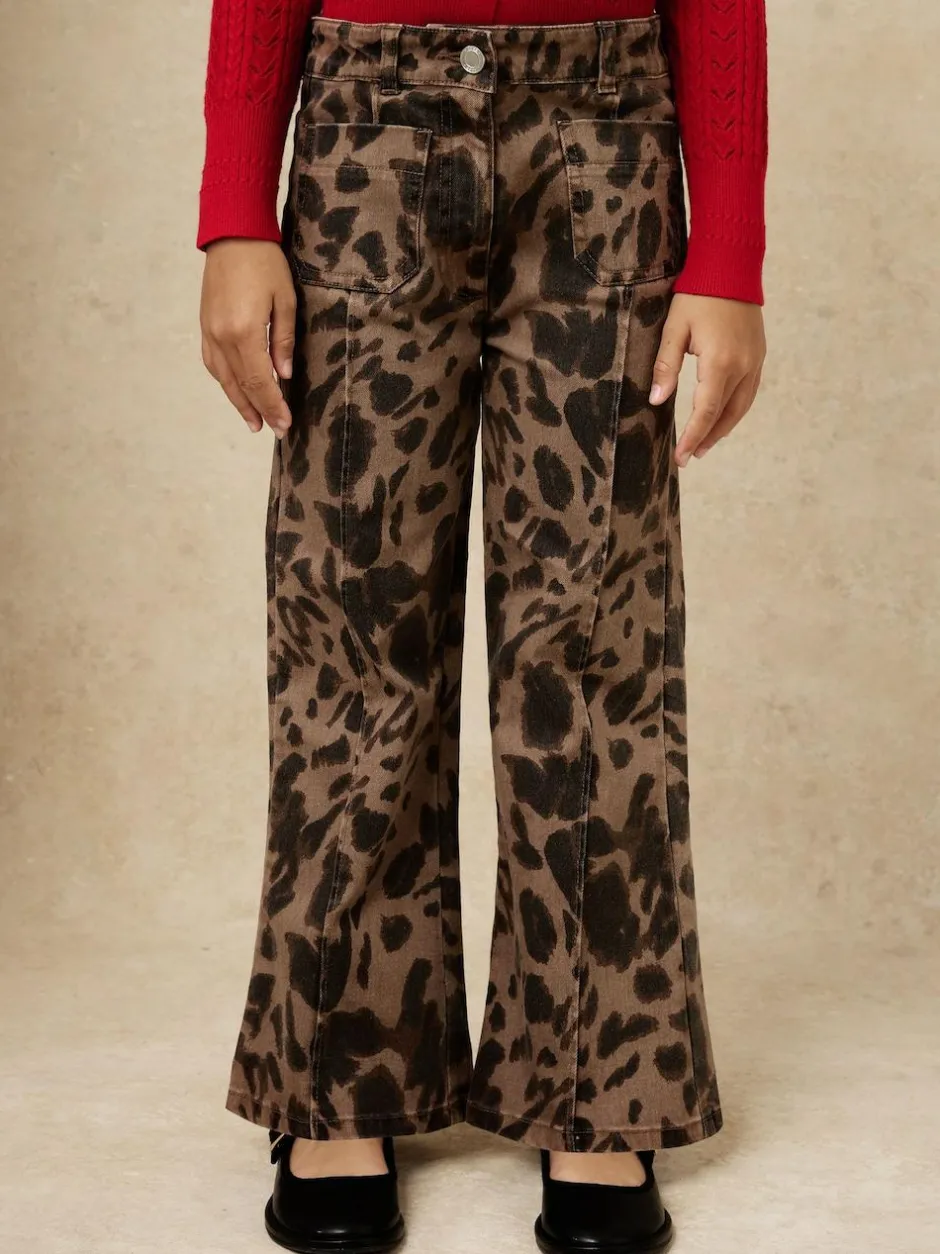 Reiss Brown Wilma 9-13 yrs Leopard-Print Flared Jeans Sale