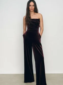 Reiss Burgundy Andria Velvet Drape Strapless Jumpsuit Best