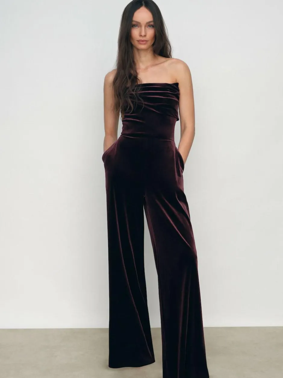 Reiss Burgundy Andria Velvet Drape Strapless Jumpsuit Best