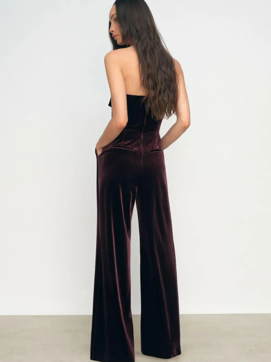 Reiss Burgundy Andria Velvet Drape Strapless Jumpsuit Best