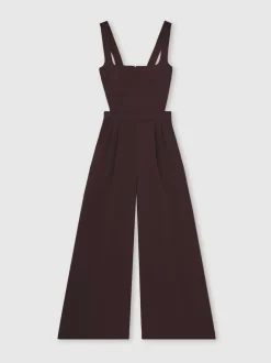 Reiss Burgundy Dion Wide-Leg Cut-Out Jumpsuit Hot