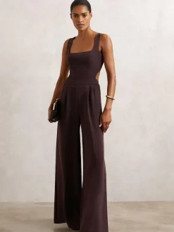 Reiss Burgundy Dion Wide-Leg Cut-Out Jumpsuit Hot