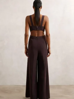 Reiss Burgundy Dion Wide-Leg Cut-Out Jumpsuit Hot