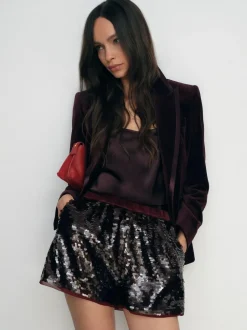 Reiss Burgundy Spence Sequin Shorts Online