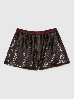 Reiss Burgundy Spence Sequin Shorts Online