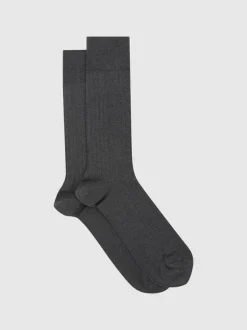Reiss Fela Ribbed Socks Charcoal Outlet