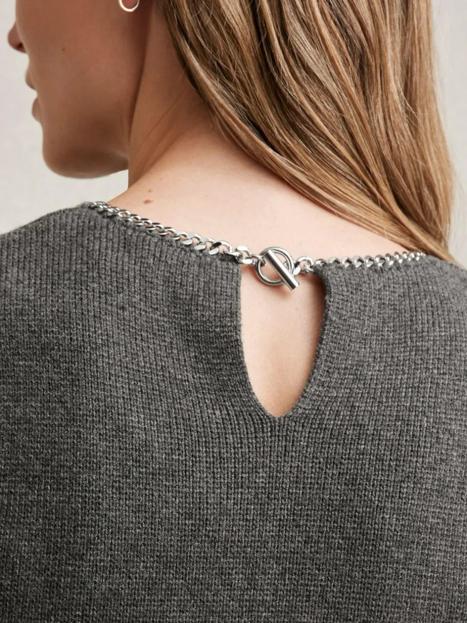 Reiss Nina Wool-Blend Necklace-Trim Knitted Vest Charcoal Grey Sale