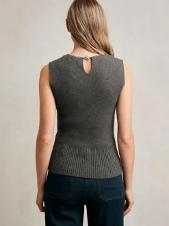 Reiss Nina Wool-Blend Necklace-Trim Knitted Vest Charcoal Grey Sale