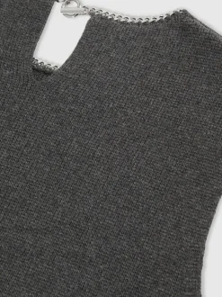 Reiss Nina Wool-Blend Necklace-Trim Knitted Vest Charcoal Grey Sale